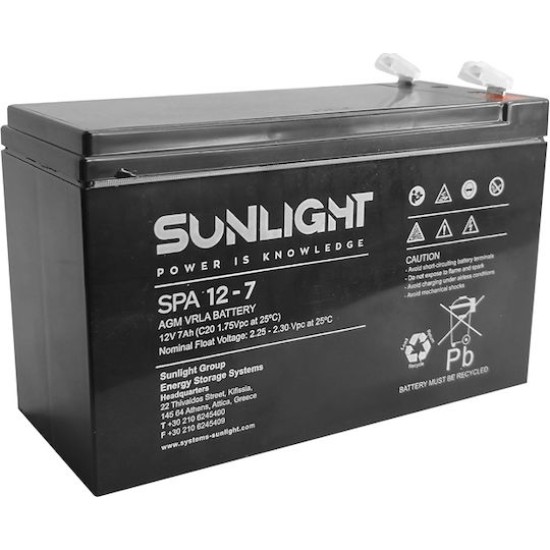 ΜΠΑΤΑΡΙΑ SUNLIGHT VRLA 12V 7Ah SPA